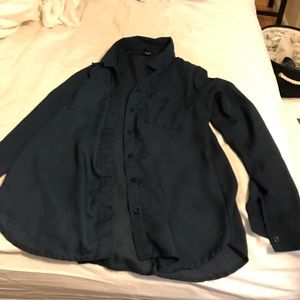 Navy blue mesh blouse.